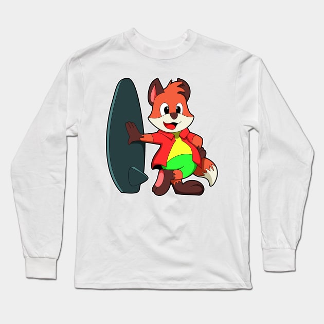 Fox as Surfer with Surfboard Long Sleeve T-Shirt by Markus Schnabel